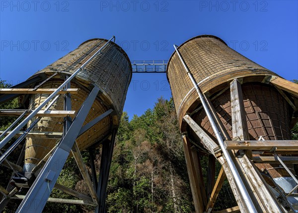 Wooden silo for road salt on the federal road 179 in Austria