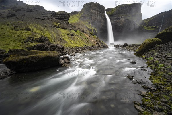 Haifoss and Granni waterfall at a canyon