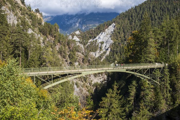 The old Versam Tobel Bridge from 1897 over the Rabiusa at the entrance to the Safiental