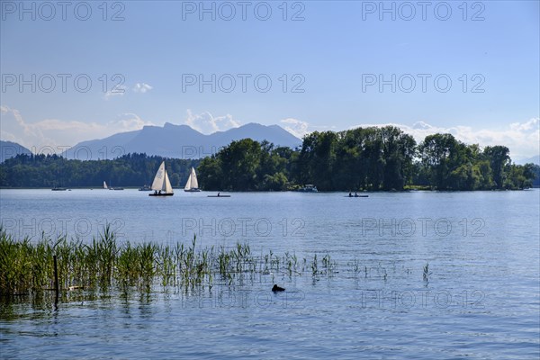 Sailing boats on Fraueninsel with Frauenwoerth Monastery