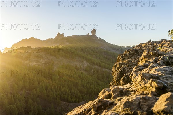 Beautiful landscape of mountain Roque Nublo at sunset