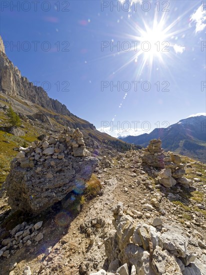 Mountain landscape with cairns