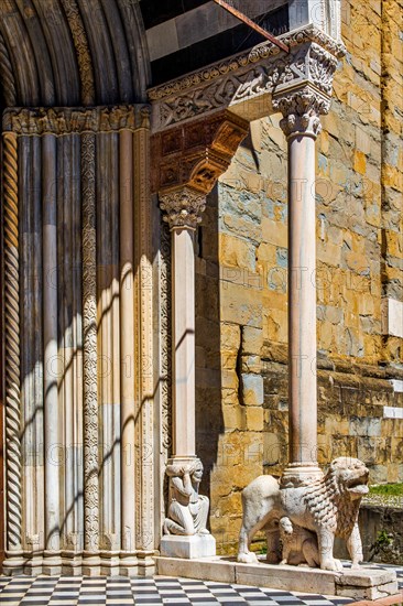 South entrance to the Cathedral of Santa Maria Maggiore with white lions