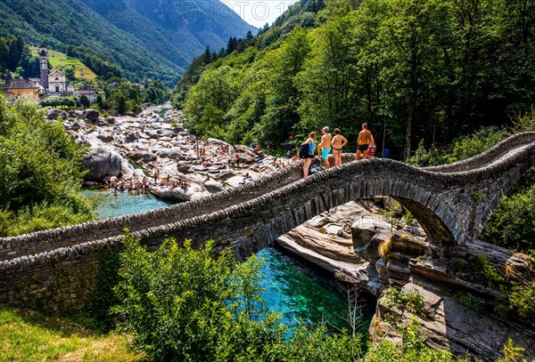 Picturesque double bridge Ponte dei Salti in the Verzasca Valley