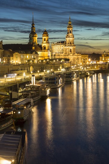 City view at the blue hour with Elbe and Bruehl Terrace