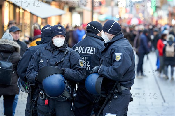 Police officers on the fringes of a demonstration by Querdenker against the Corona measures Koblenz