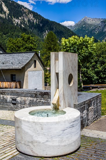 Fountain in front of the church of San Giovanni Battista by Mario Botta