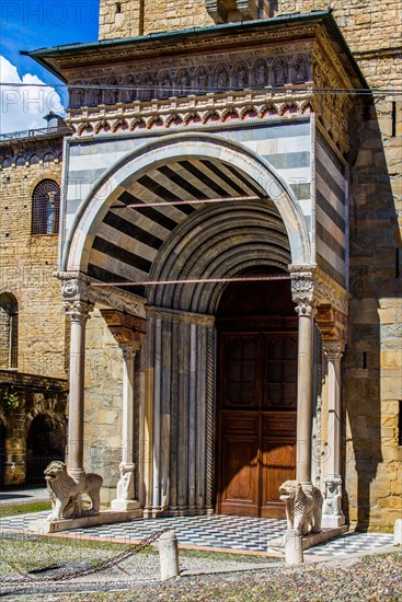South entrance to the Cathedral of Santa Maria Maggiore with white lions