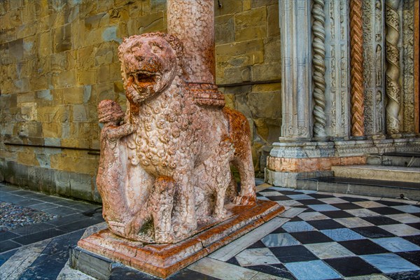 Northern entrance to the Cathedral of Santa Maria Maggiore with red lions