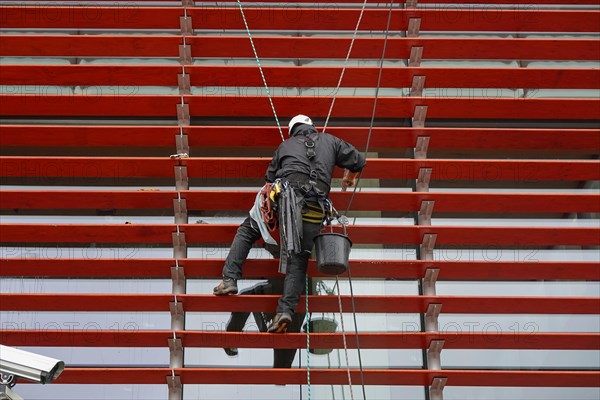 Window cleaner at work