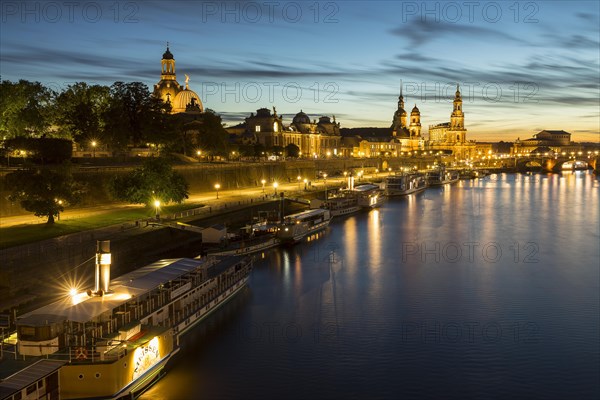 City view at blue hour with Elbe and Church of Our Lady