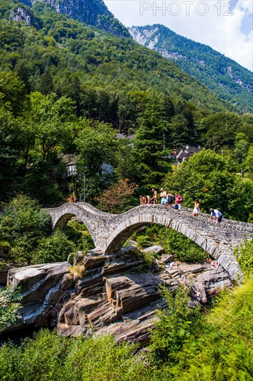 Picturesque double bridge Ponte dei Salti in the Verzasca Valley