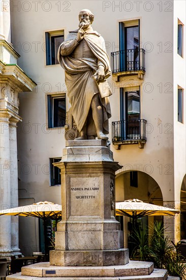 Small Piazzetta Palladio with a monument to the famous architect of Vicenza Andrea Palladio