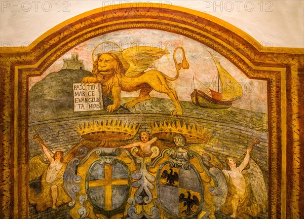 Fresco with the emblem of the Gardesana dell'Acqua (Malcesine Fortress) and the Lion of San Marco