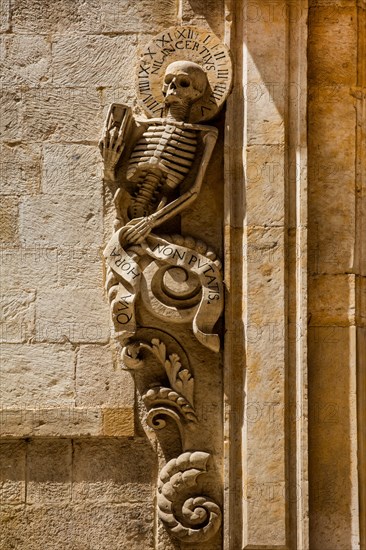 Chiesa del Purgatorio with its portal decorated with skeletons and skulls