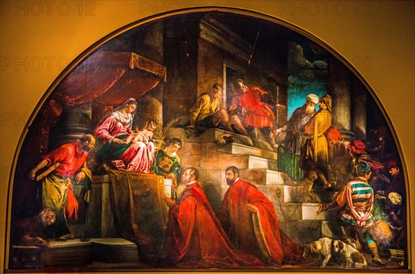 Francesco Maffei: Rectors of Vicenza Silvano Cappello and Giovanni Moro kneeling between Saint Mark and in front of Modanna