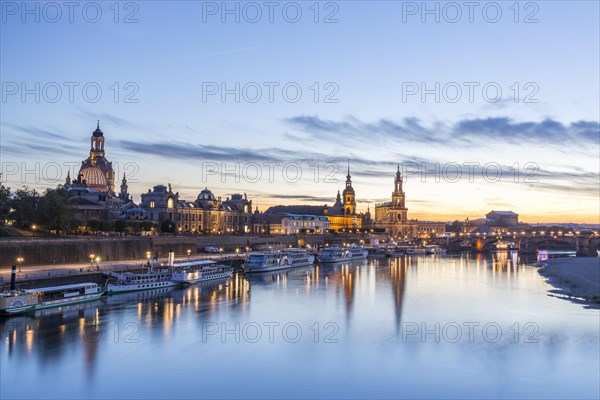 City view at blue hour with Elbe and Academy of Arts