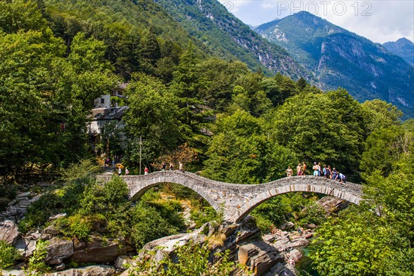 Picturesque double bridge Ponte dei Salti in the Verzasca Valley