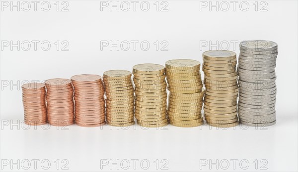 Stack of cent coins and euro coins