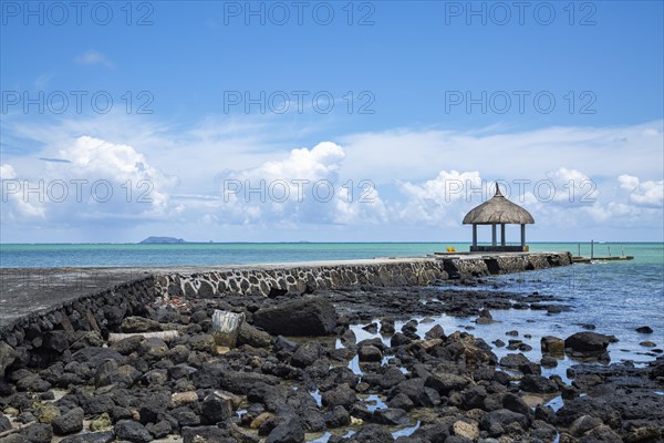 Rocky beach of Grand Gaube in the North of the republic of Mauritius