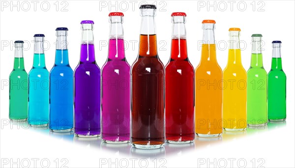 Bottles with colourful drinks