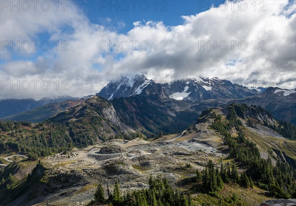 View from Table Mountain of Mt. Shuksan with snow and glacier