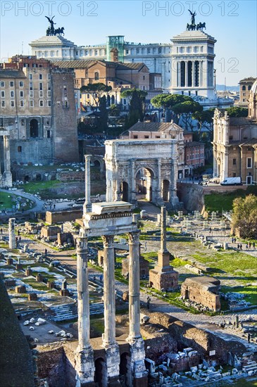 Bird's eye view of columns of Temple of Dioscuri Castor and Pollux in front