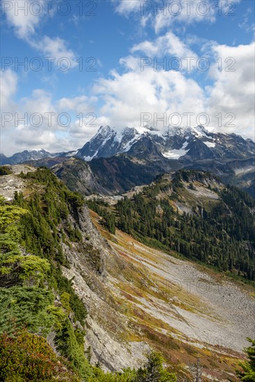 View from Table Mountain of Mt. Shuksan with snow and glacier