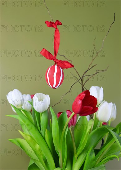 Bouquet of tulips with Easter egg
