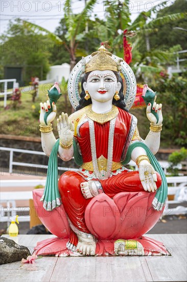 Statue of Goddess Saraswati at the sacred lake of Ganga Talao in the south of the island of Mauritius