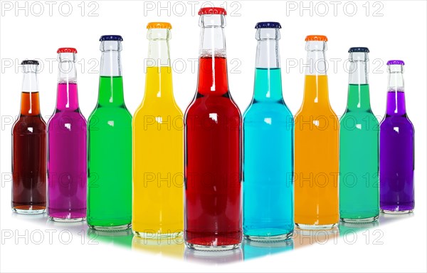 Bottles with colourful drinks