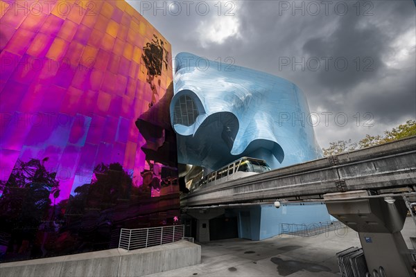 Monorail train runs through museum