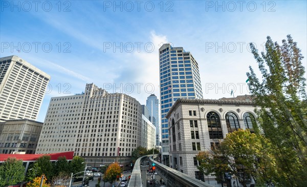 View from the Monorail Railway to skyscrapers and downtown