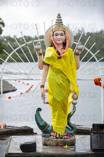 Statue of Goddess Saraswati at the sacred lake of Ganga Talao in the south of the island of Mauritius