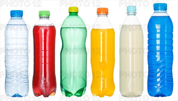 Bottles with colourful drinks