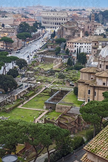 Bird's eye view of Julius Caesar's Forum Caesar's Forum with paved paths for tourists