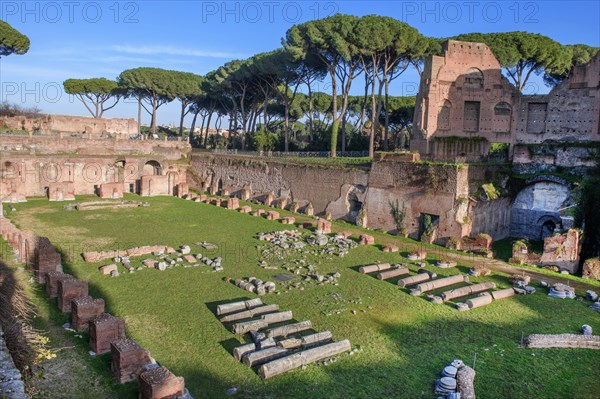 Historic stadium Hippodrome of Emperor Domitian with rear bend around small fountain