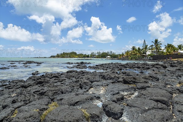 Rocky beach of Grand Gaube in the North of the republic of Mauritius