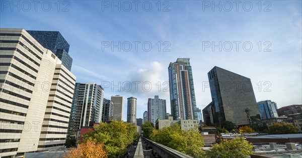 View from the Monorail Railway to skyscrapers and downtown