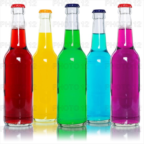 Bottles with colourful drinks