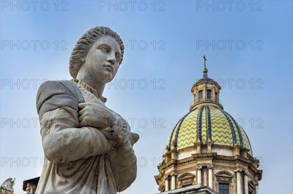 Nymph statue and dome of Church of St Catherine