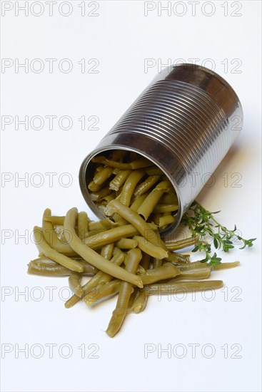 Green beans in tin can with savory