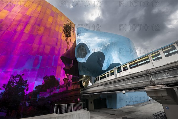 Monorail train runs through museum