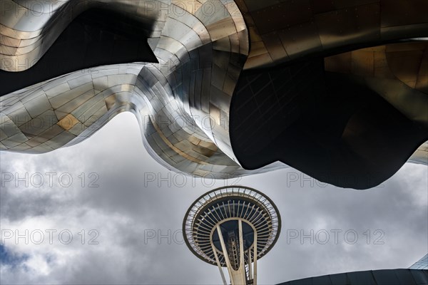 Corrugated exterior facade and Space Needle