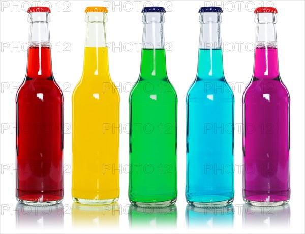 Bottles with colourful drinks