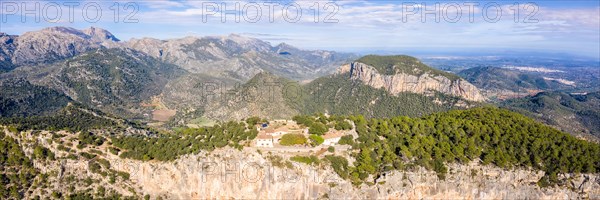Ruin of the Castle Castell Alaro in Majorca Landscape Mountains Mountain Vacation Travel Aerial Photo Panorama in Alaro