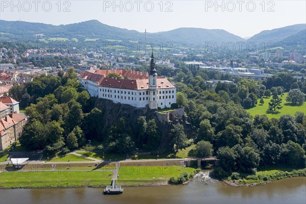 View of the castle and Decin on the Elbe seen from the Shepherd's Wall