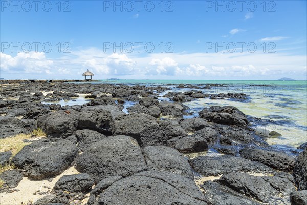 Rocky beach of Grand Gaube in the North of the republic of Mauritius