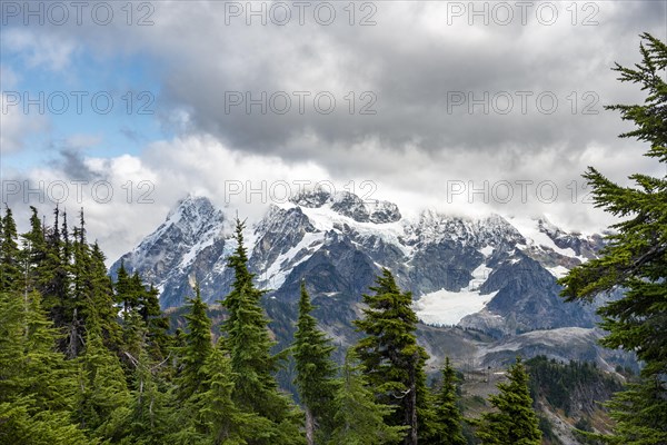 View from Table Mountain of Mt. Shuksan with snow and glacier