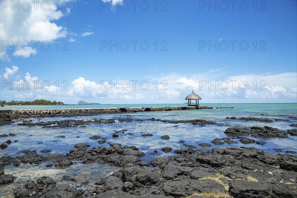 Rocky beach of Grand Gaube in the North of the republic of Mauritius